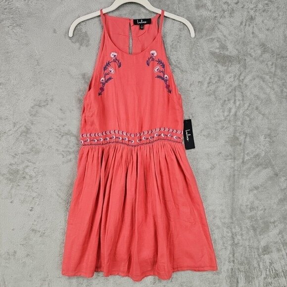 Lulus Dress Womens S Coral Embroidered Flowers Sleeveless A-Line Mini Sundress - Picture 1 of 8